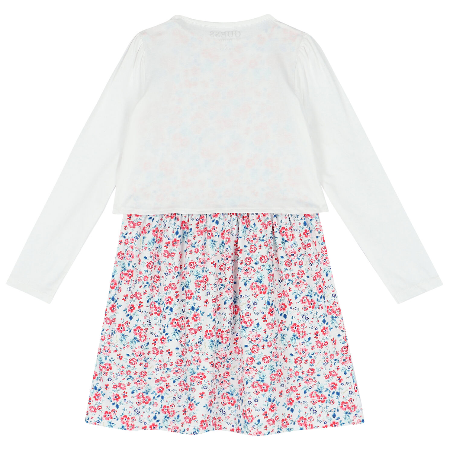 Younger Girls White & Floral Logo Dress, 1, hi-res