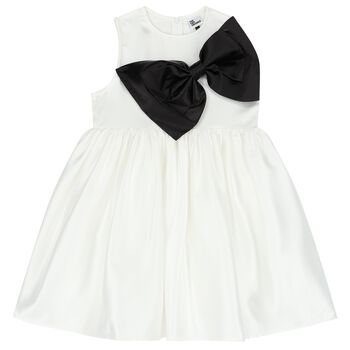 Girls White & Black Bow Dress