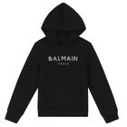 توب هودي بالشعار باللون الأسود للبنات, 1, hi-res