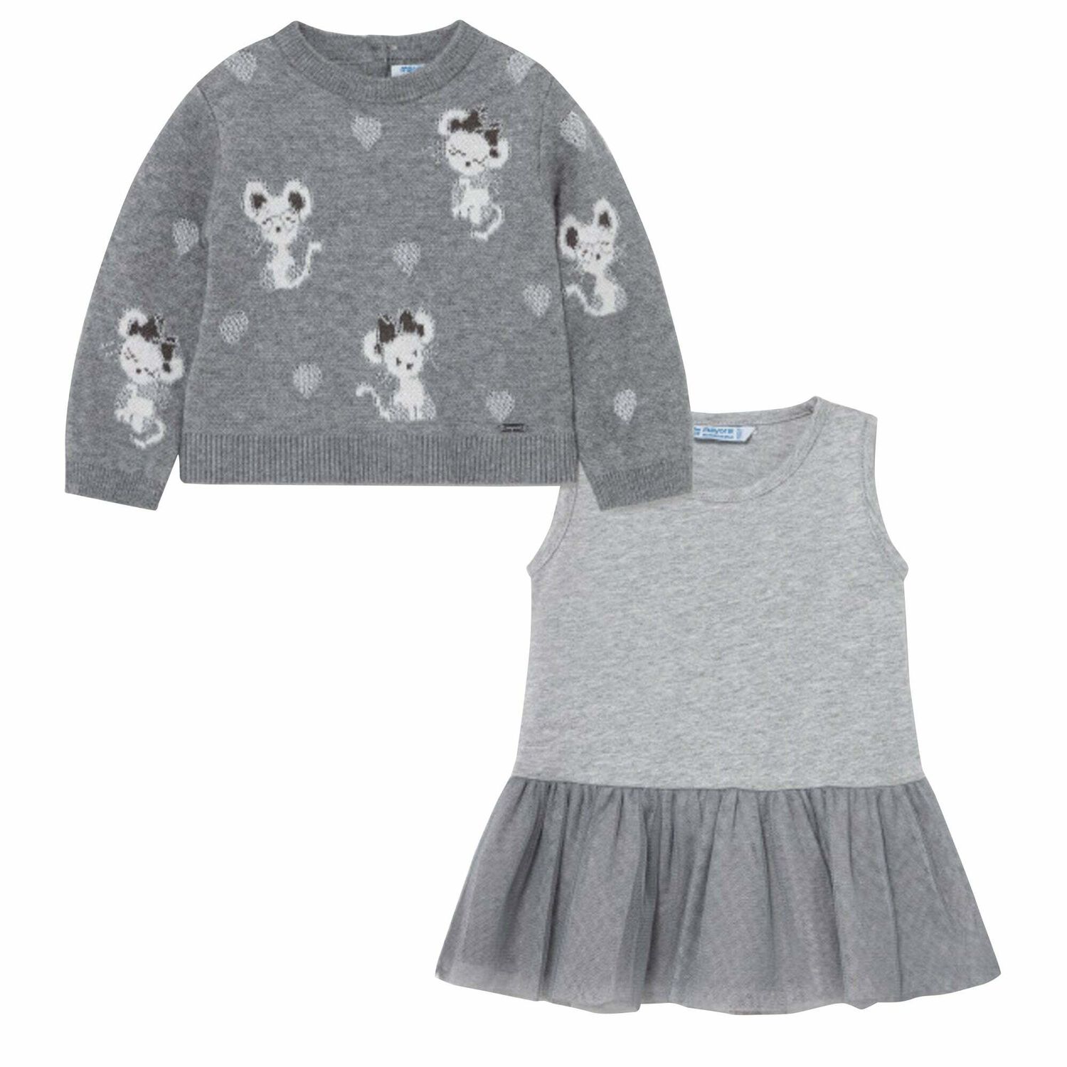 Younger Girls Grey Mouse Sweater & Dress Set, 1, hi-res image number null