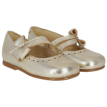 Girls Gold Embellished Bow Shoes