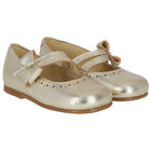 Girls Gold Embellished Bow Shoes, 2, hi-res
