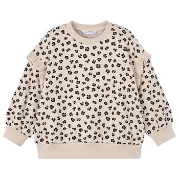 Girls Beige Heart Print Sweatshirt 