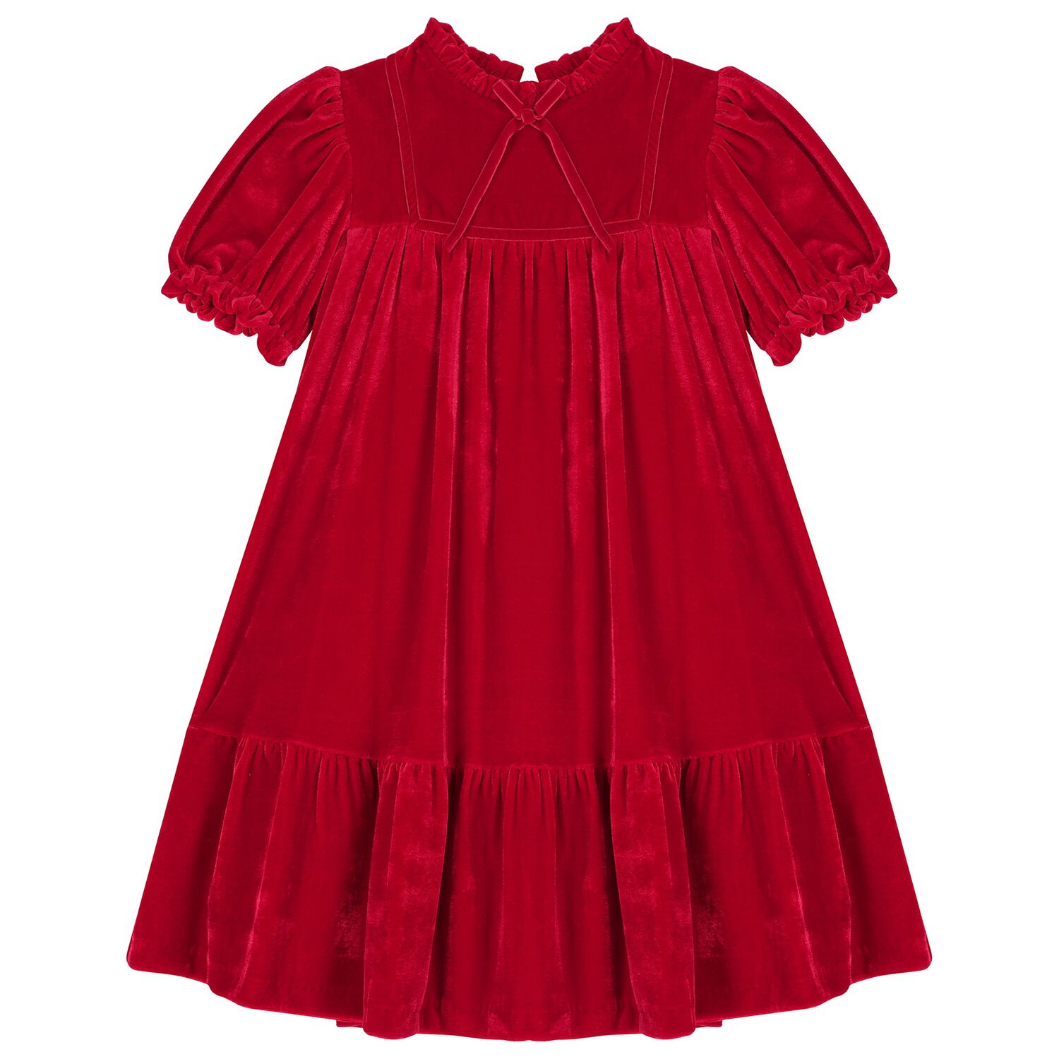 Girls Red Bow Velvet Dress, 1, hi-res