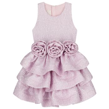 Girls Pink Roses Tiered Dress