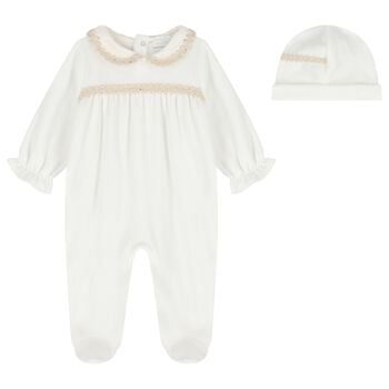 Baby Girls Ivory Velour Babygrow Gift Set