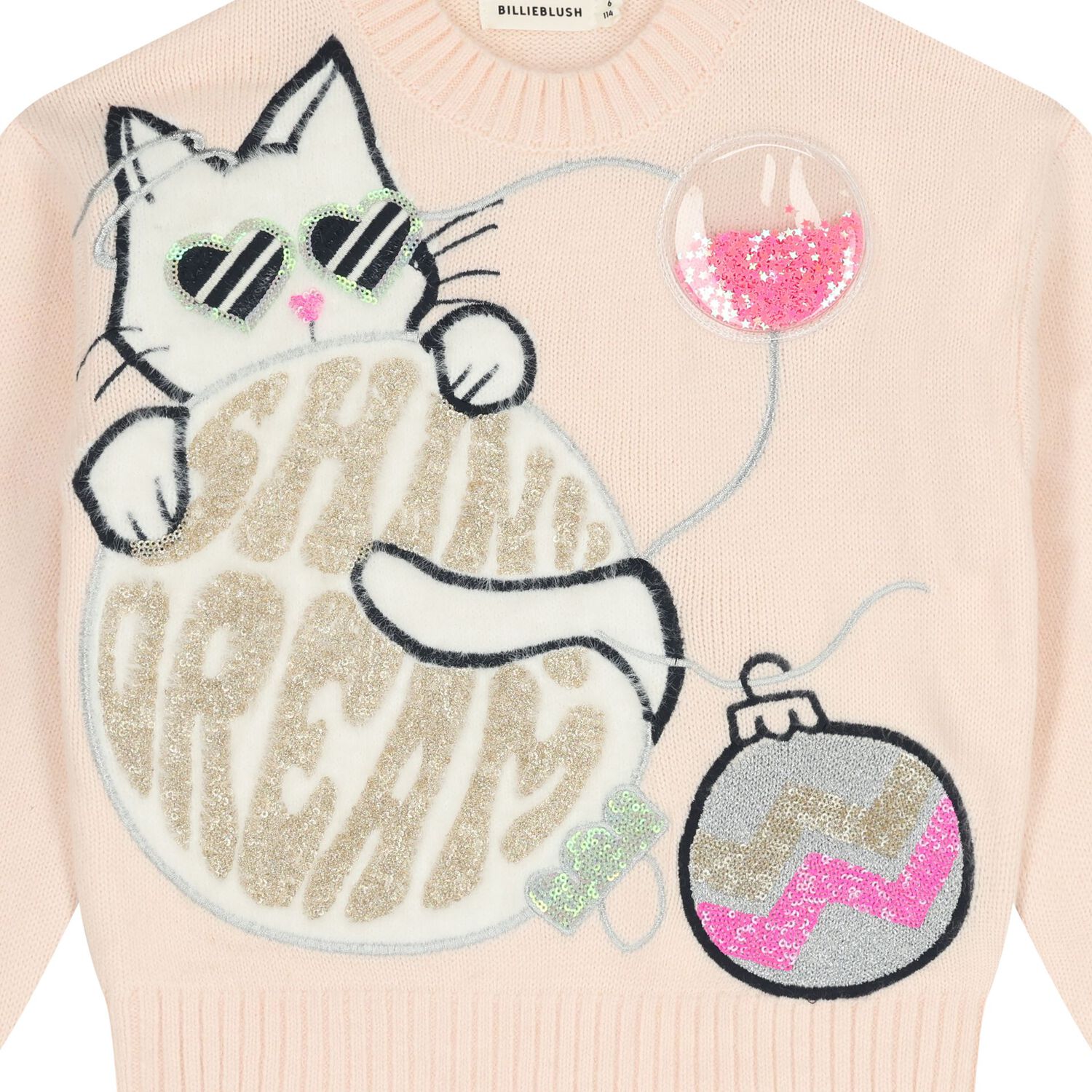 Girls Pink Cat Knitted Sweatshirt, 1, hi-res