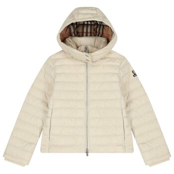 Girls Beige Hooded Puffer Jacket