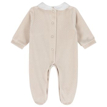 Baby Boys White & Beige Dot Babygrow