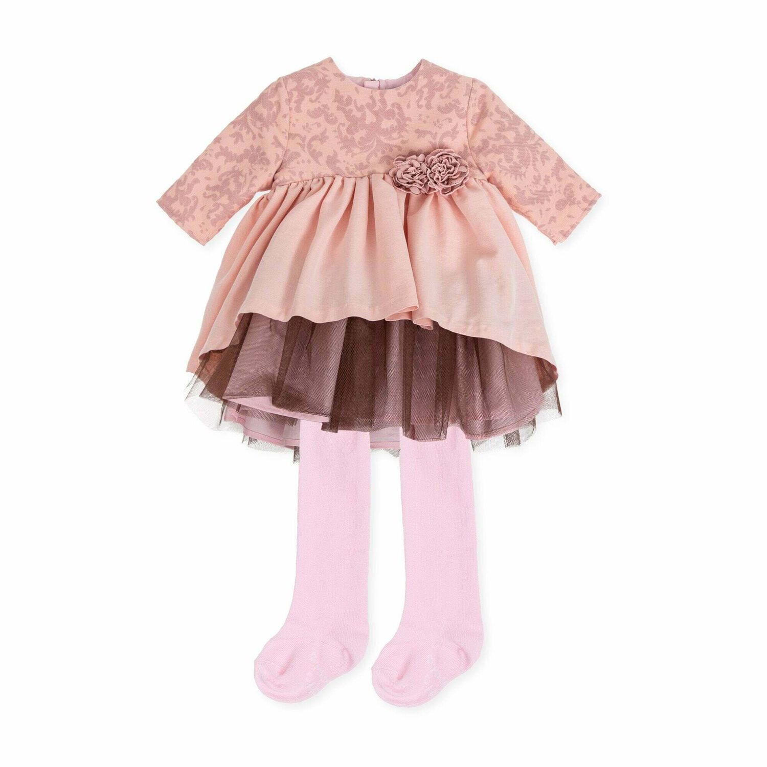 Girls Pink Dress & Tights Set, 1, hi-res