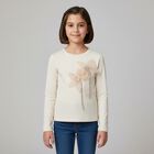 Girls Beige Flower Long Sleeve Top, 1, hi-res