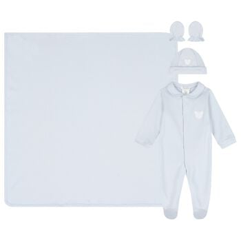 Baby Boys Blue Teddy Bear Babygrow Gift Set