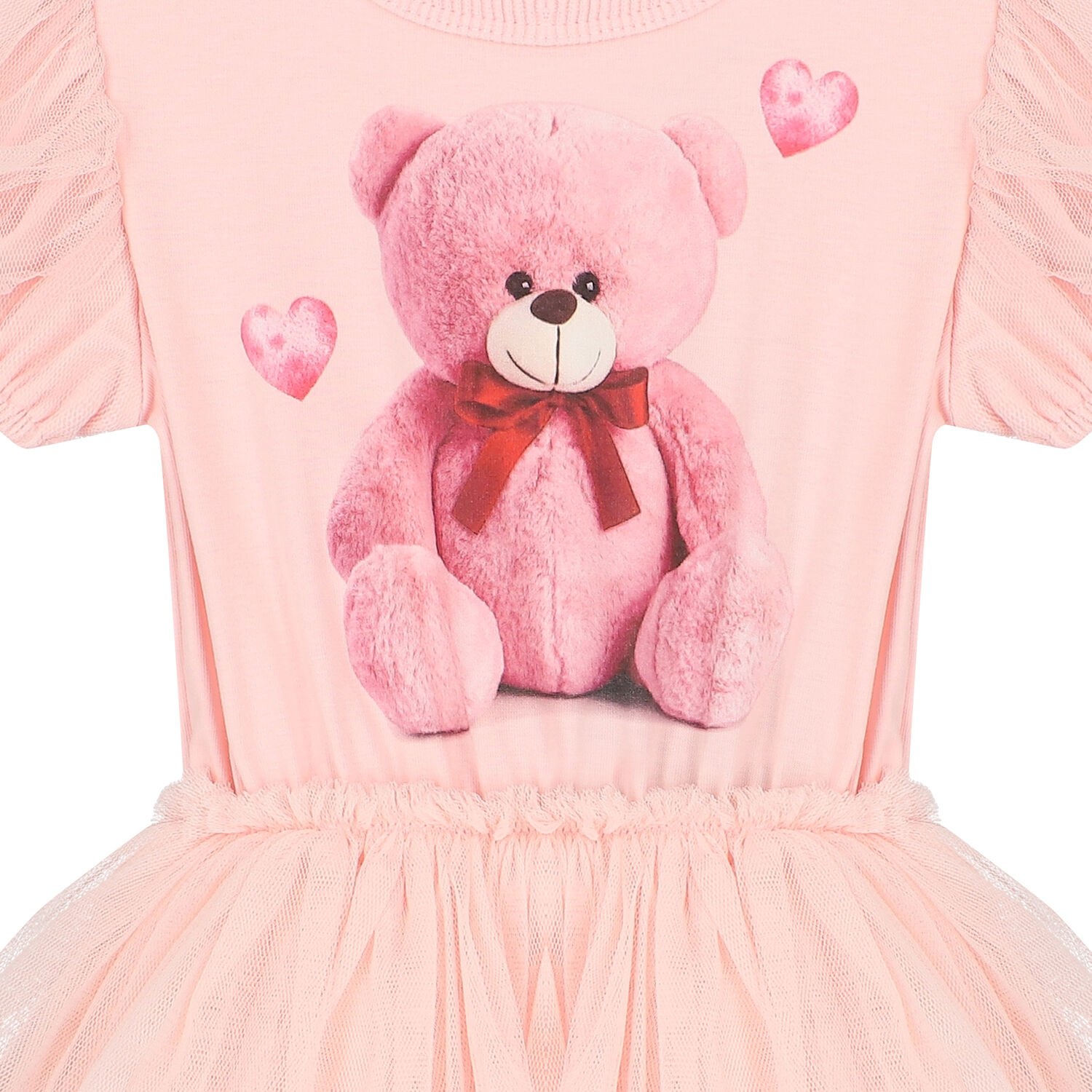 Baby Girls Pink Teddy Bear Tulle Dress, 1, hi-res