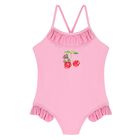 Younger Girls Pink Cherry & Teddy Bear Swimsuit, 1, hi-res
