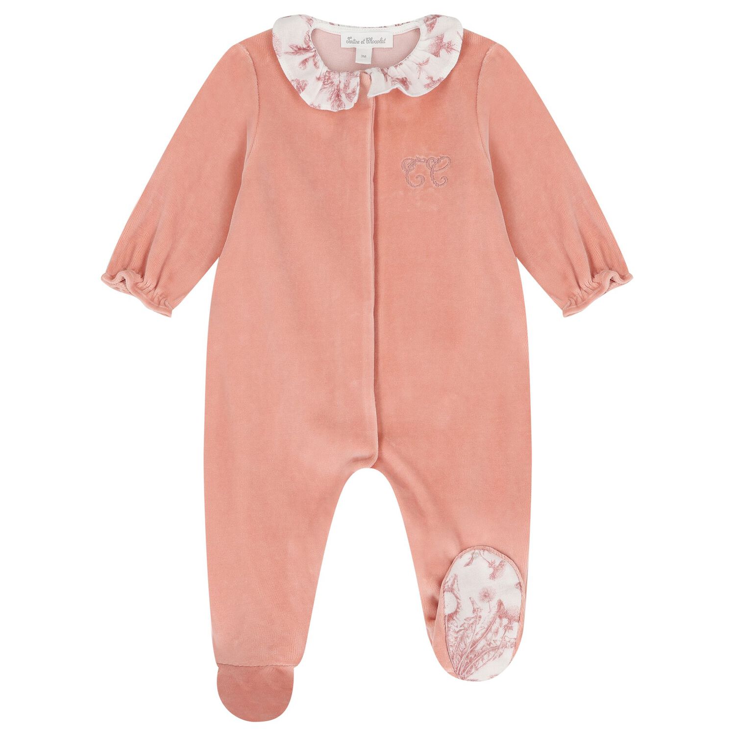 Baby Girls Pink & Ivory Toile De Jouy Babygrow, 3, hi-res