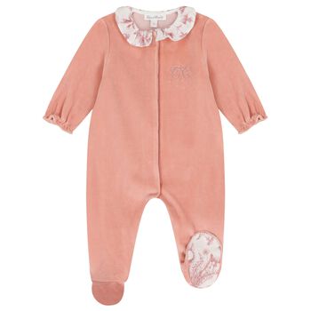 Baby Girls Pink & Ivory Toile De Jouy Babygrow