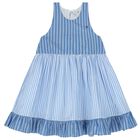 Girls Blue Striped Dress, 1, hi-res