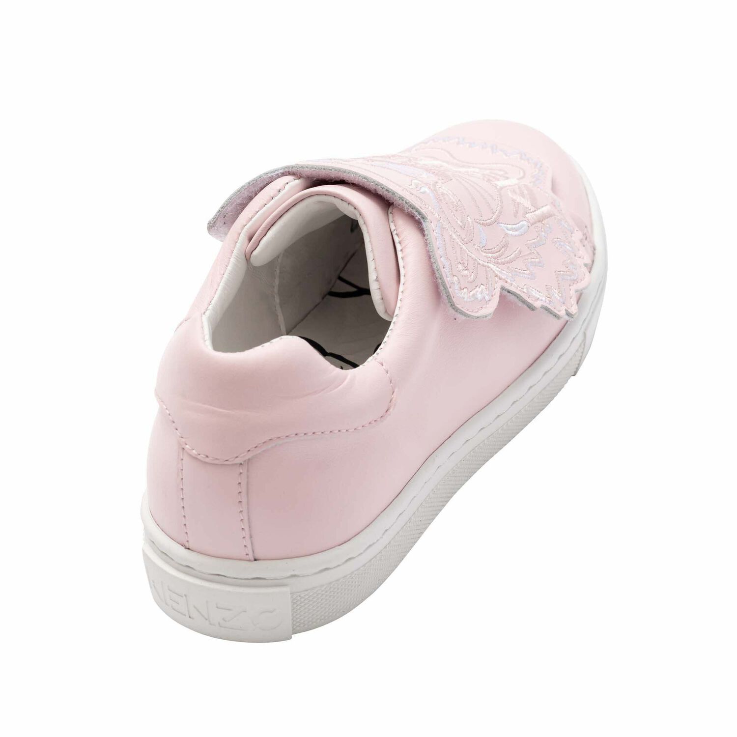 Girls Pink Leather Tiger Trainers, 1, hi-res