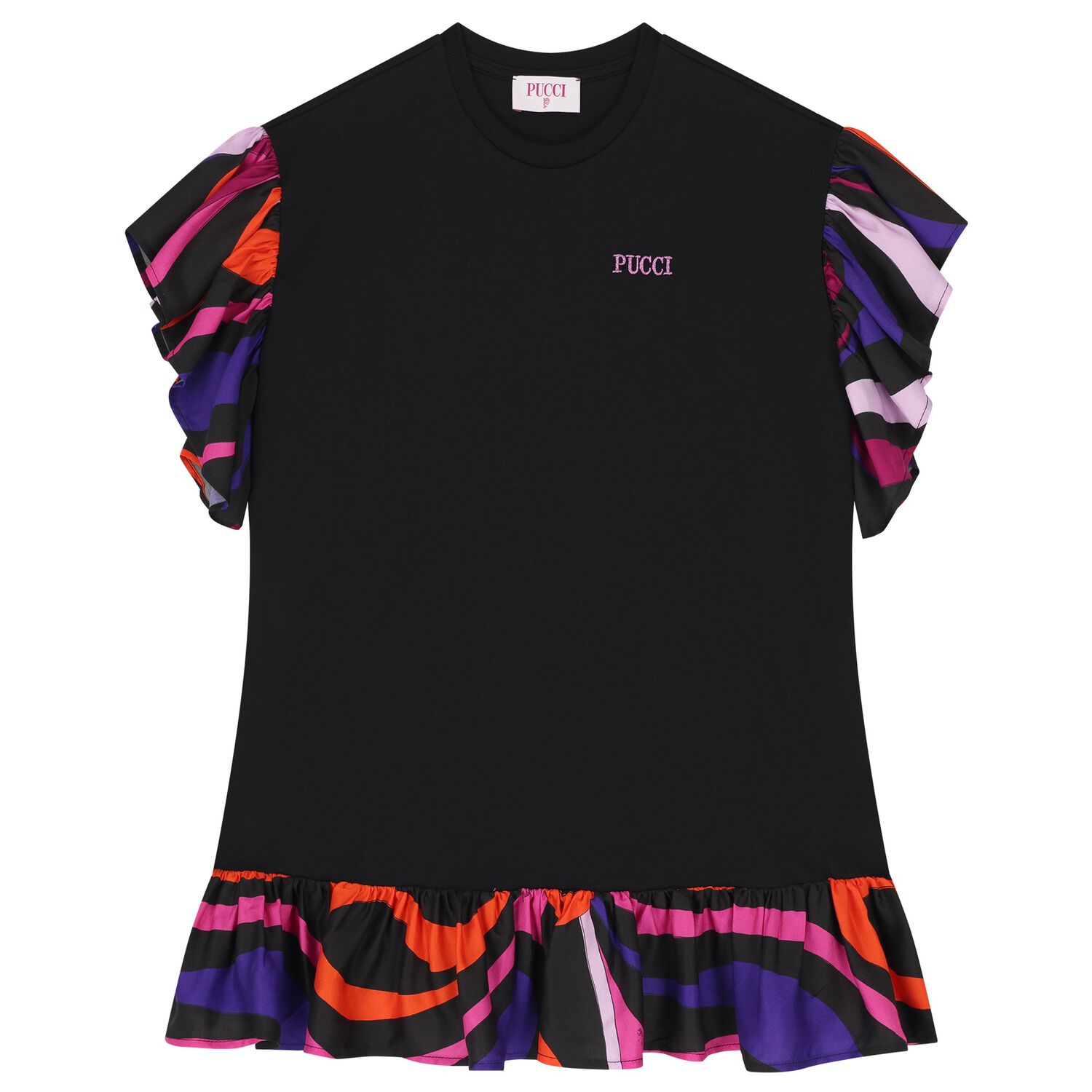 Girls Black Vortice Dress, 1, hi-res