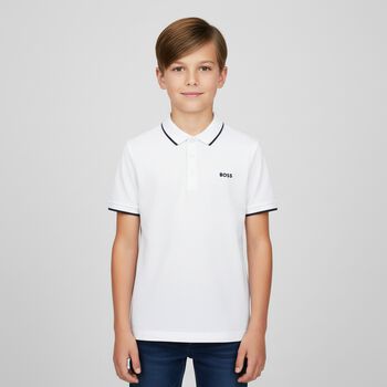 Boys White Logo Polo Shirt