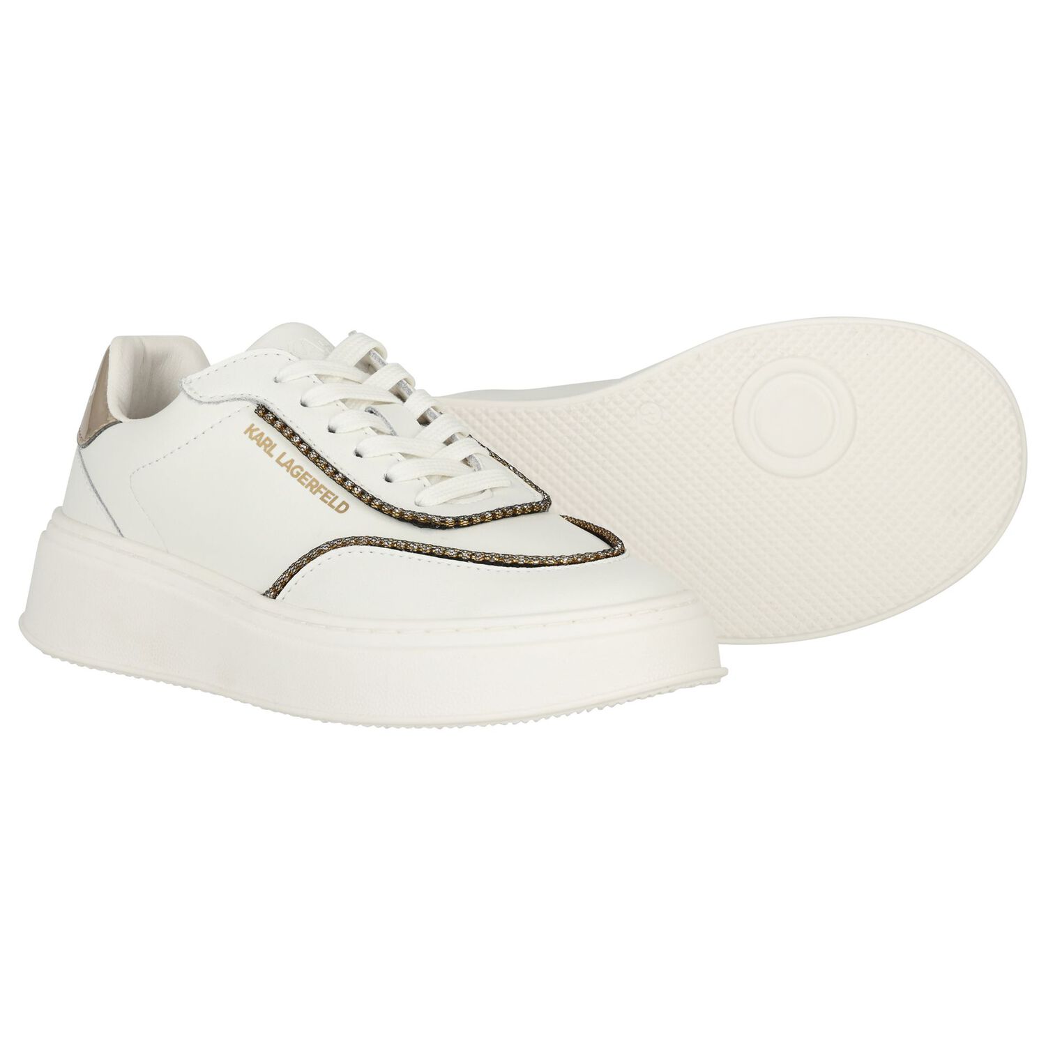 Girls White & Gold Logo Trainers, 1, hi-res
