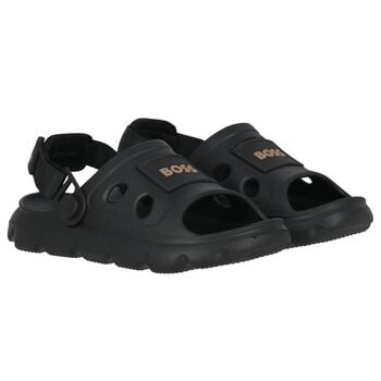 Boys Black Logo Sandals