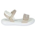 Girls Metallic Gold Logo Sandals, 1, hi-res