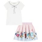 Girls Ivory, Pink & Blue Jewel Skirt Set, 1, hi-res