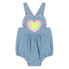 Baby Girls Blue Denim Romper, 1, hi-res