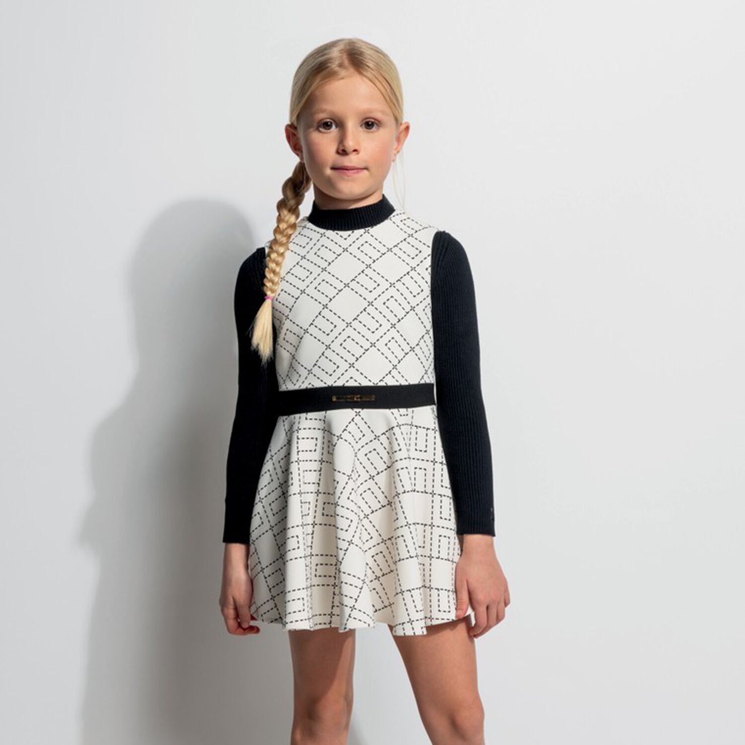 Girls Ivory Logo Dress, 1, hi-res