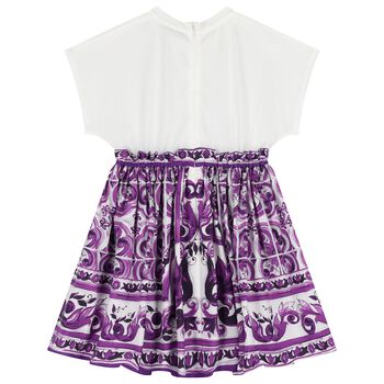 Girls White & Purple Majolica Dress