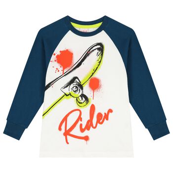 Boys Ivory & Blue Long Sleeve Top