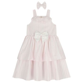 Girls Pink & White Stripe Dress Set