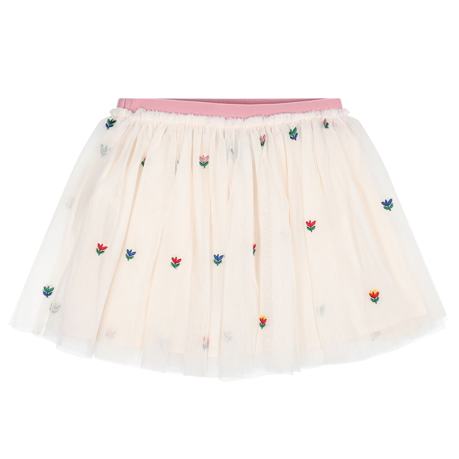Girls Ivory & Pink Floral Tulle Skirt, 1, hi-res