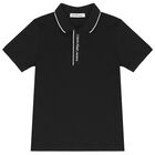 Boys Black Logo Polo Shirt, 1, hi-res