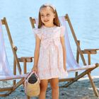 Younger Girls White & Pink Floral Dress, 1, hi-res