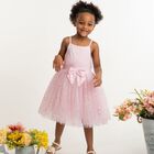 Girls Pink Bow Tulle Dress Set, 1, hi-res