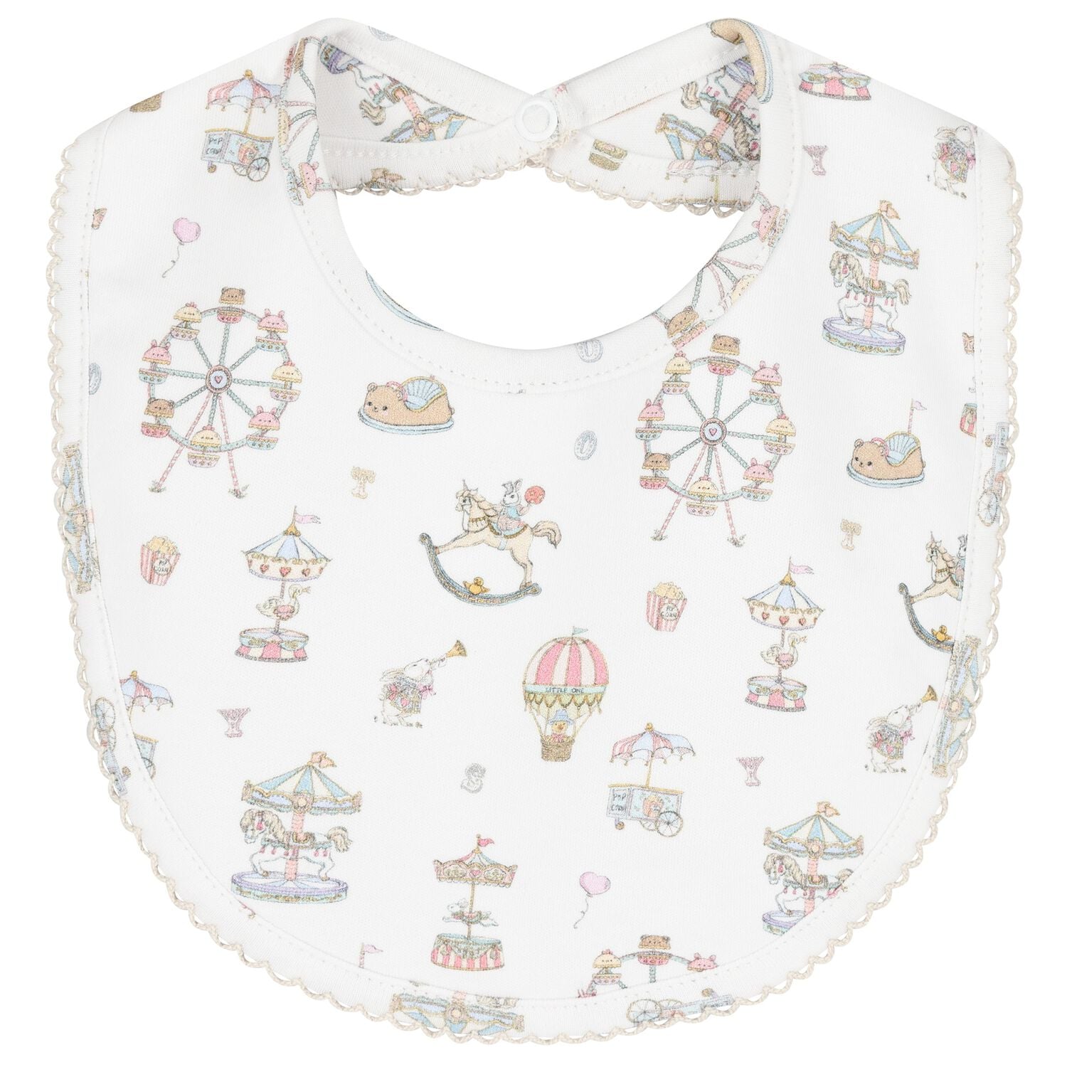 White Carousel & Hot Air Balloon Baby Bib, 1, hi-res