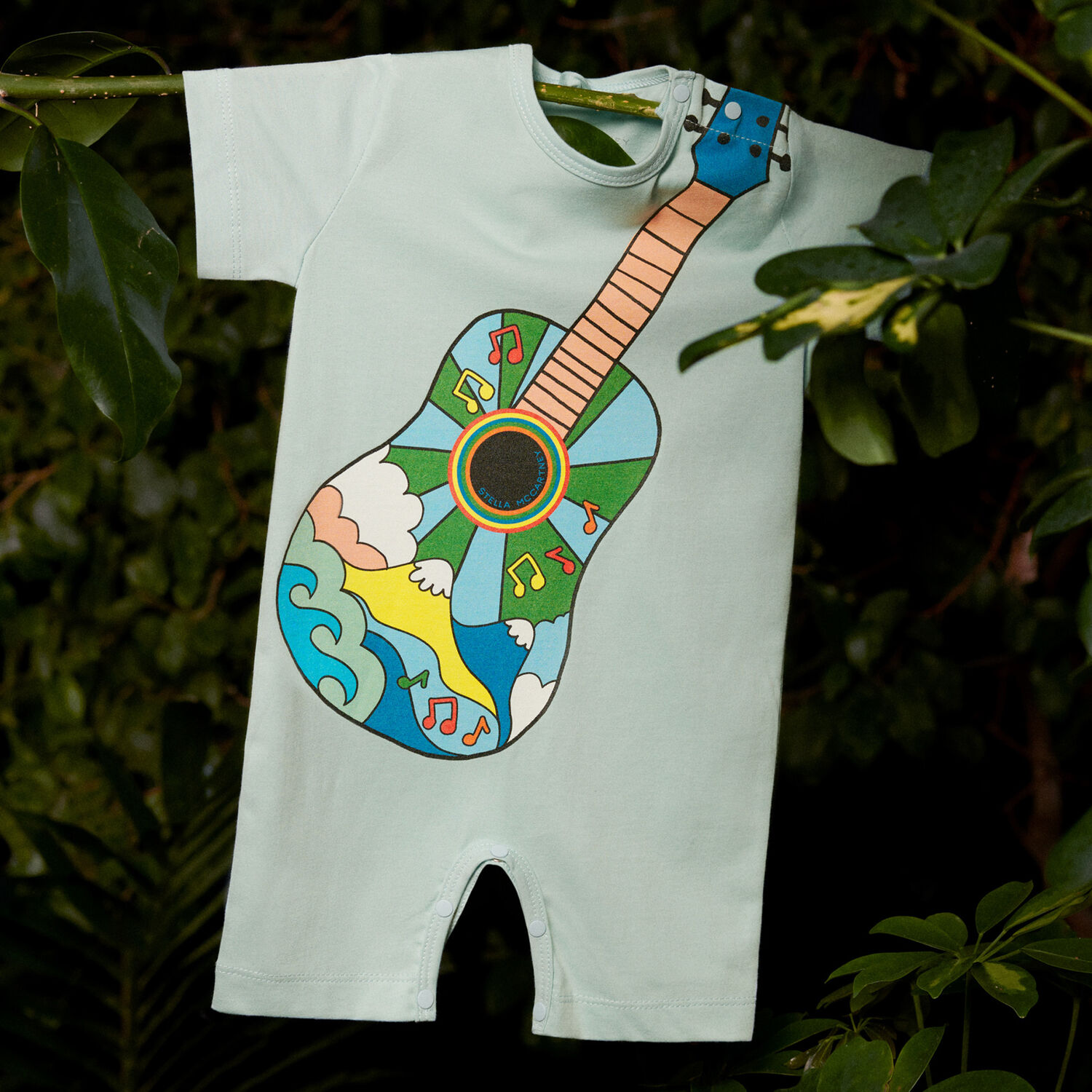 Baby Boys Blue Guitar Romper, 1, hi-res