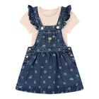 Baby Girls Pink & Denim Blue Dungaree Set, 1, hi-res