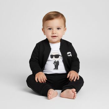 Younger Boys Black & White Logo 3-Piece Tracksuit