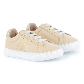 Girls Beige Logo Trainers