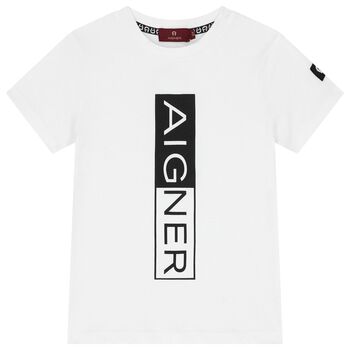 Aigner Boys White Logo T-Shirt, 4 Boys White Logo T-Shirt