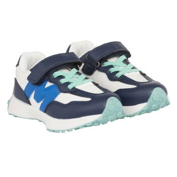 Boys White & Navy Blue Logo Trainers