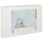 Baby Boys White & Blue Teddy Bear Hooded Towel, 1, hi-res