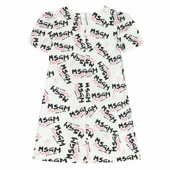 فستان بالشعار باللون الابيض للبنات