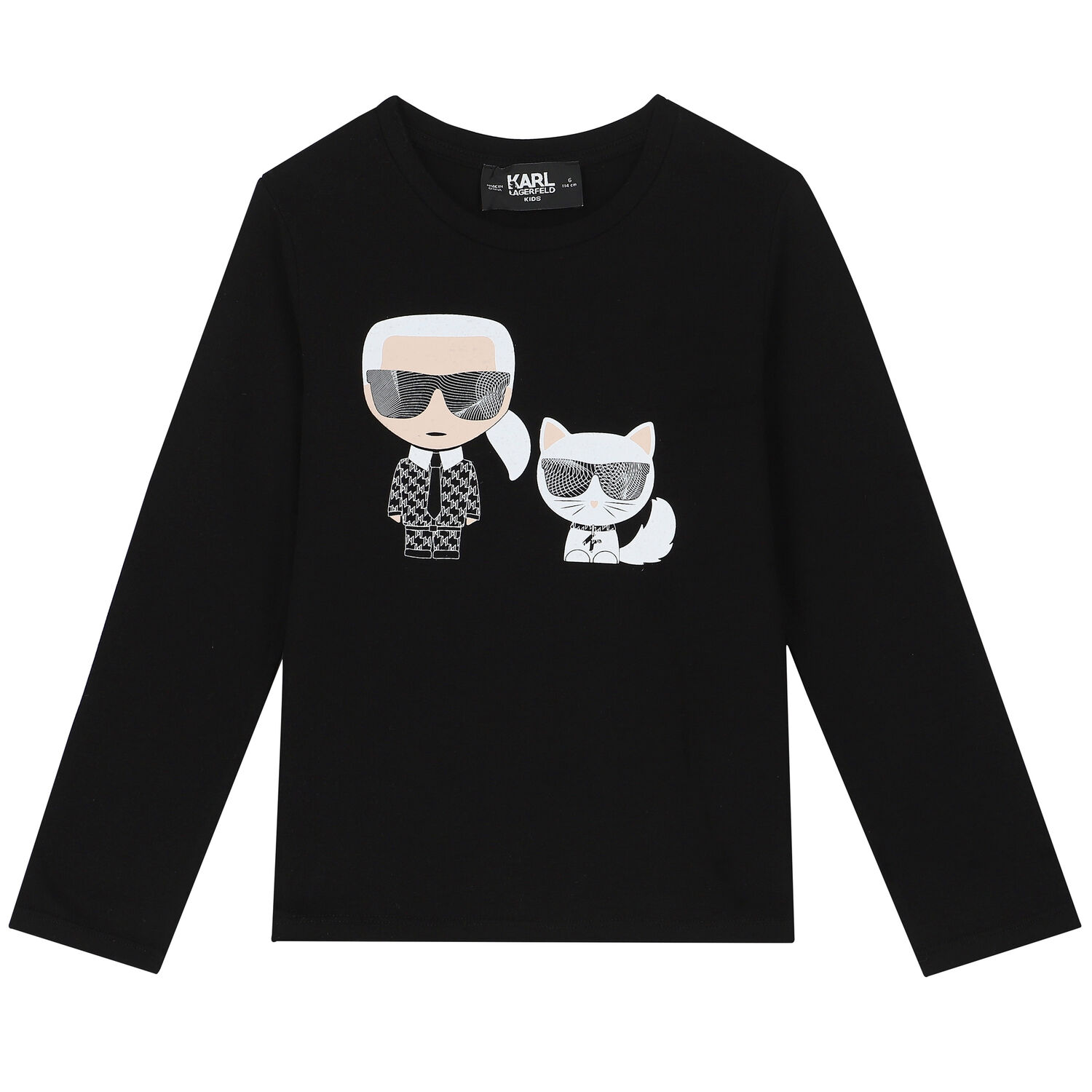 Girls Black Logo Long Sleeve Top, 1, hi-res