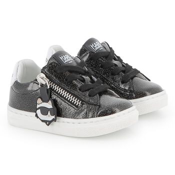 Girls Black Glitter Logo Trainers