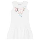 Girls White Cotton Butterfly Logo Dress, 2, hi-res