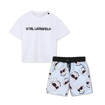 Boys White & Blue Ikonik Swim Shorts Set